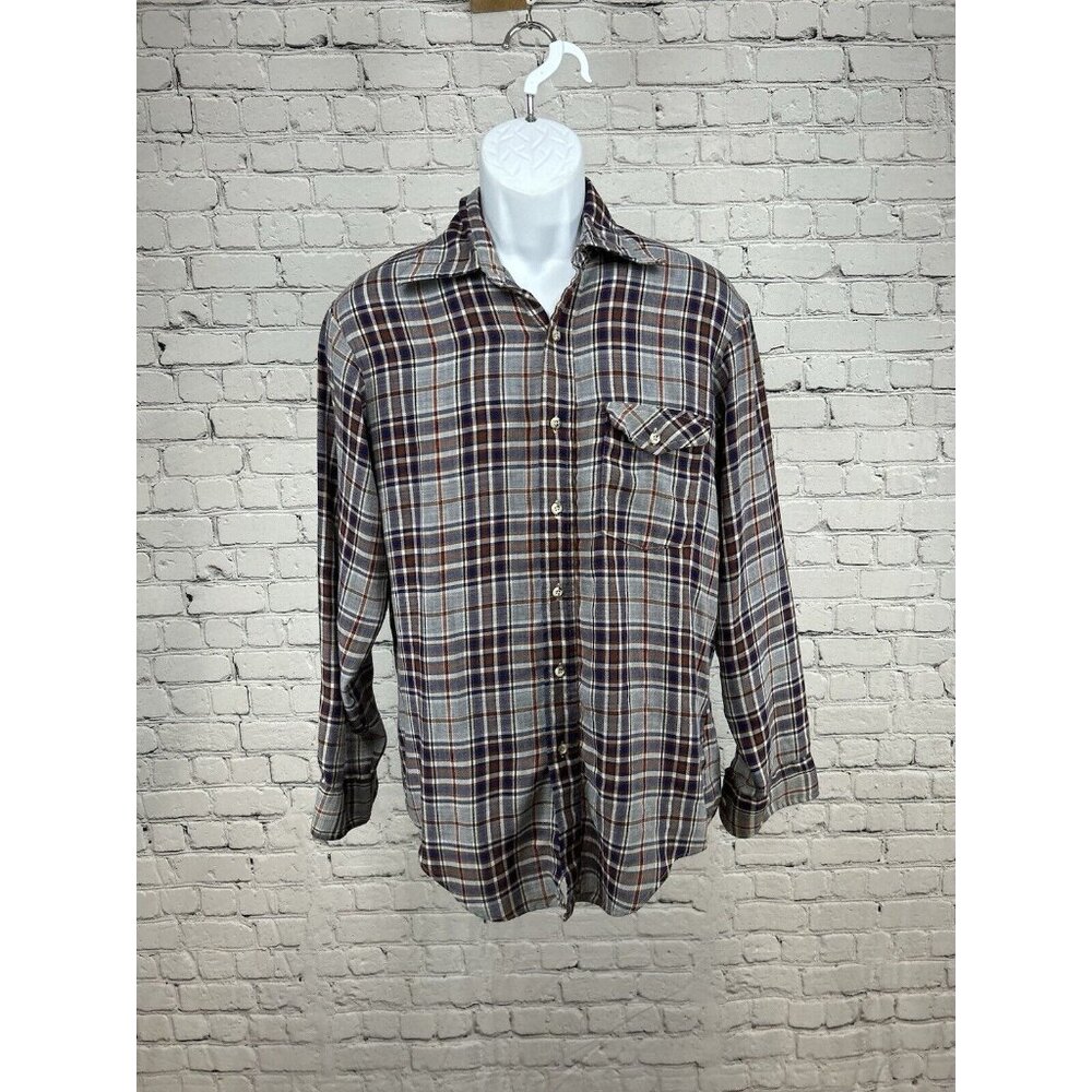 VTG Kings Sears Road Lightweight Long Sleeve Blue Orange Gray Button Up Shirt L